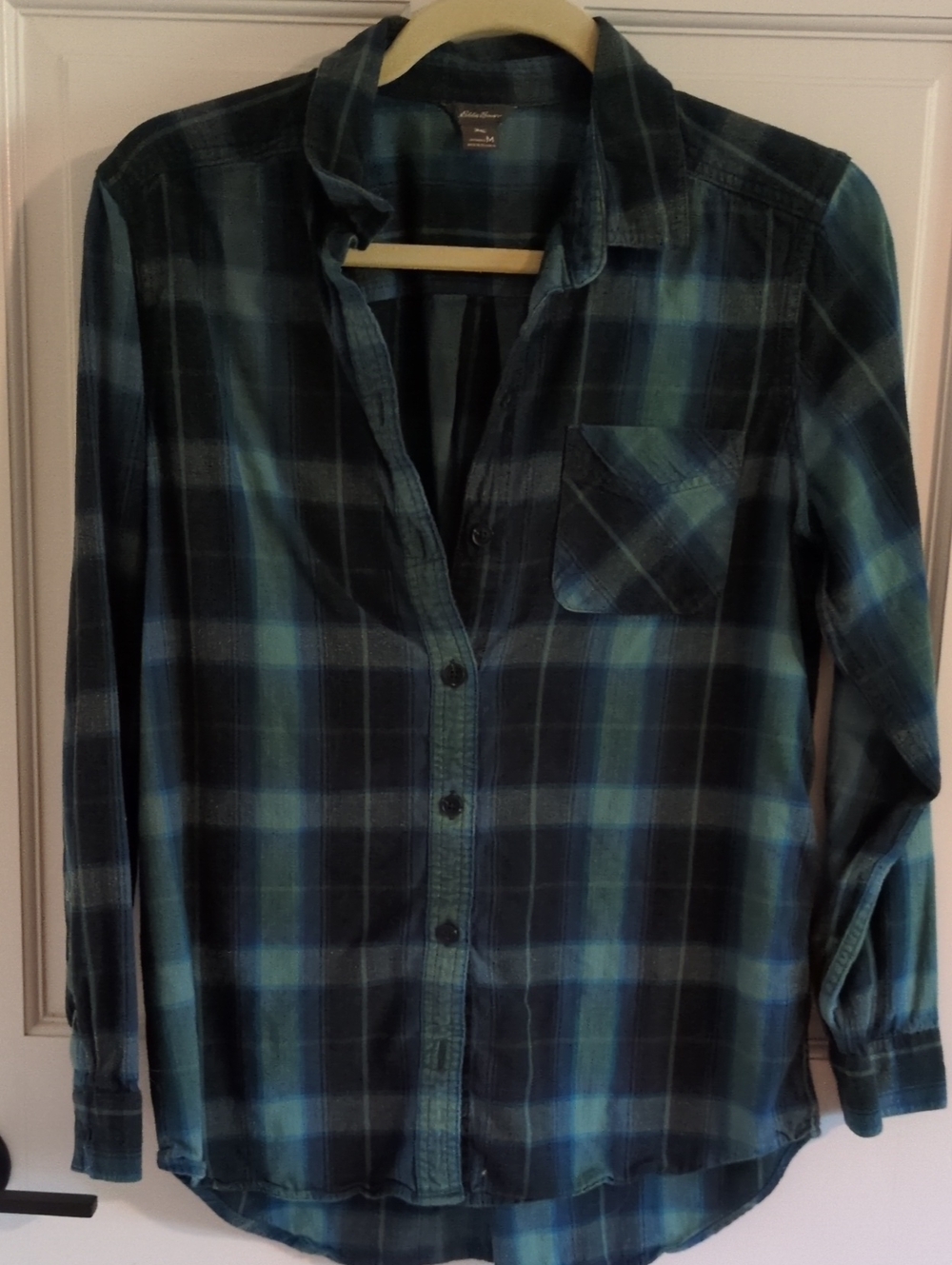 Eddie Bauer Teal and Navy Flannel Boyfriend Shirt